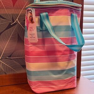 Paris Hilton Pink, Aqua & Cream Striped Insulated Wine Tote